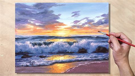 acrylic paint beach sunset|painting sunsets acrylics step by.